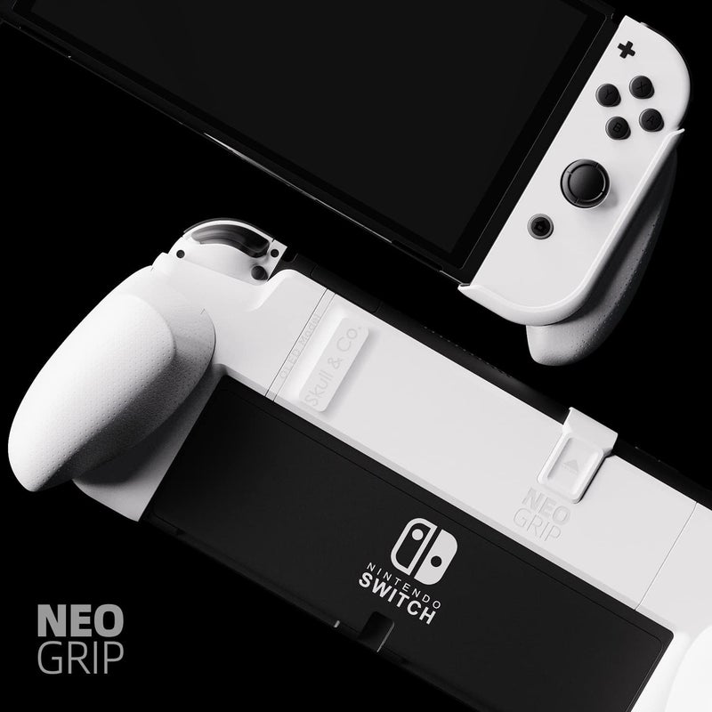 Skull & Co. NeoGrip: An Ergonomic Grip Hard Shell with Replaceable Grips [to fit All Hands Sizes] for Nintendo Switch OLED and Regular Model [No Carrying Case] - White - Image 3